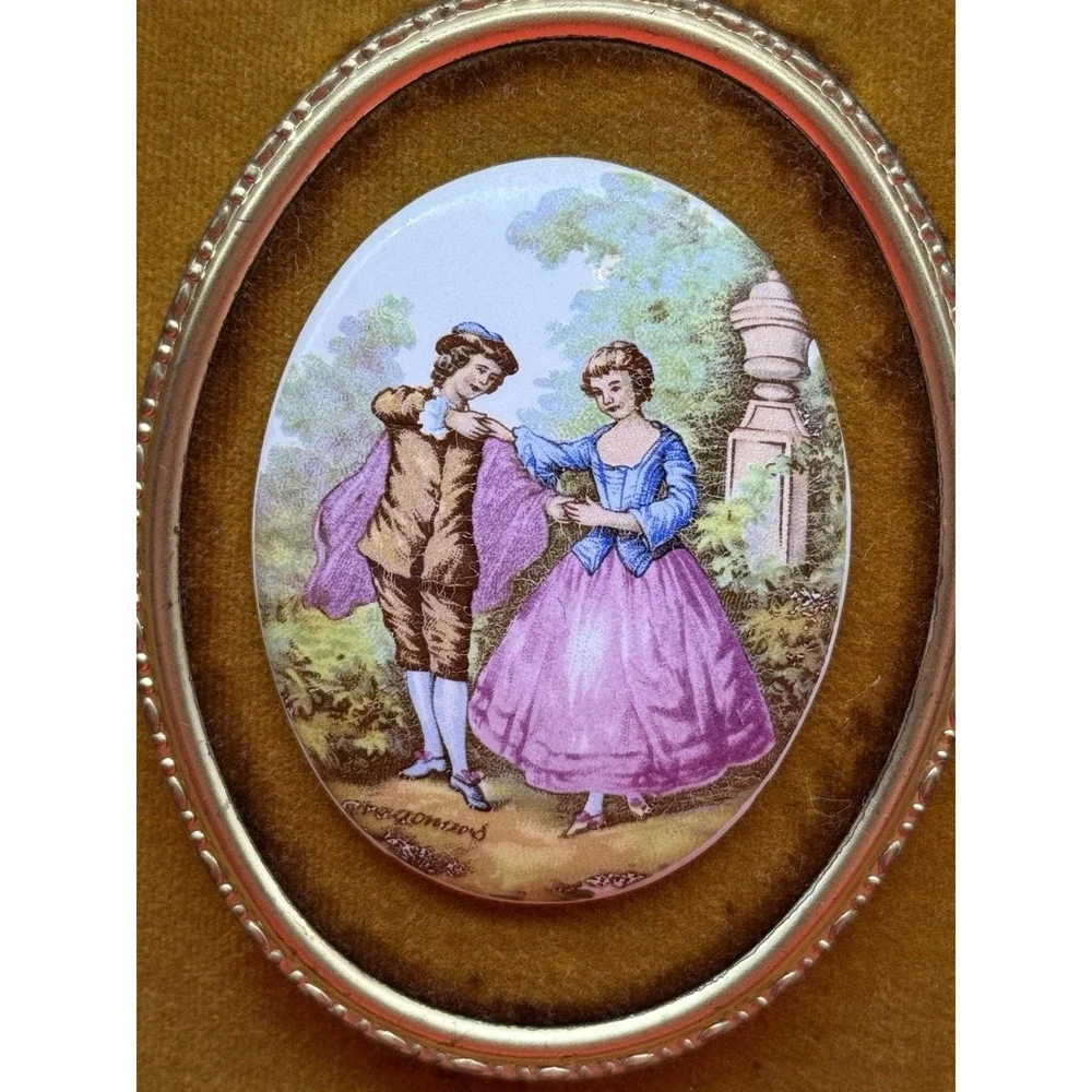 Set Of 3 Vintage Fragonard Cameo Porcelain Plaques Ornate Gold Frames